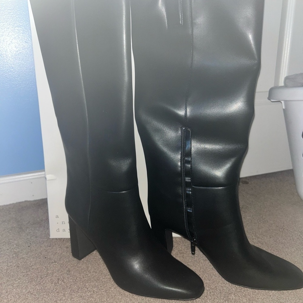 Classic Black Leather Knee-High Boots